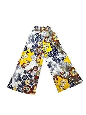 CHARLIES ~ Wide Leg Elastic Waist Pants in Yellow and Blue Floral Print size M